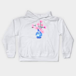 Cherry blossom in blue and white chinoiserie jar Kids Hoodie